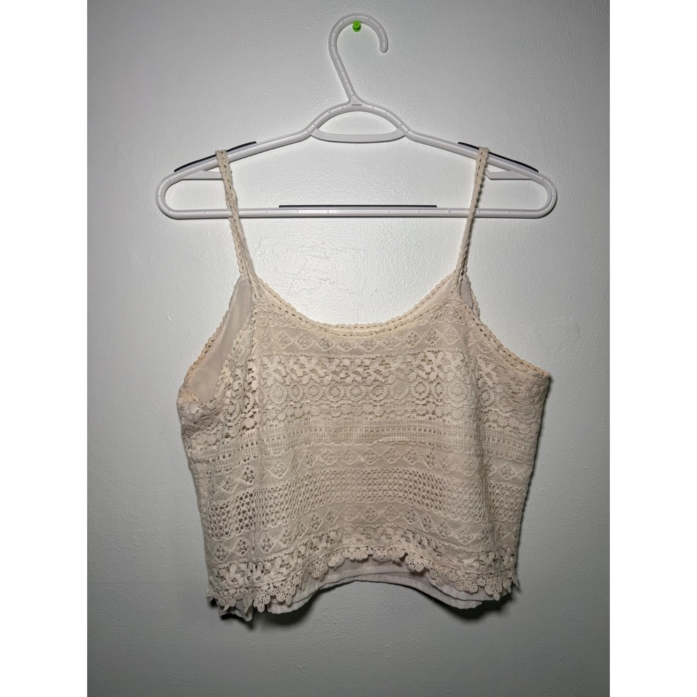 Mossimo Crochet‎ Lined Lace Cami Tank Top XL TG Cream Boho Cowgirl Indie Y2K - Picture 3 of 10
